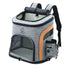 Gray and orange pet backpack carrier with mesh windows and side pocket
