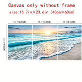 Three-panel beach sunset canvas wall art, 40x60cm, no frame included