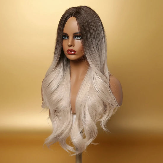 Gradient Golden Long Curly Synthetic Wig
