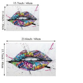 Two canvas prints of colorful graffiti lips art with size dimensions 40x30cm and 60x40cm