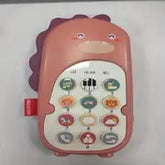 Pink dinosaur-shaped toy phone with animal buttons on white background