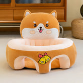 Cute Shiba Inu dog plush kids chair with bell design, in a cozy living room setting