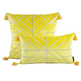 Yellow geometric throw pillows with tassels, modern decorative cushions set