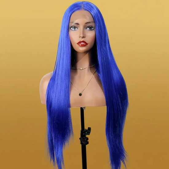 Blue Long Straight Synthetic Lace Front Wig
