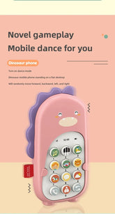 Pink dinosaur-shaped toy mobile phone for kids with playful button design