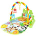 Colorful baby play gym mat with animal prints, hanging toys, and rainbow arches