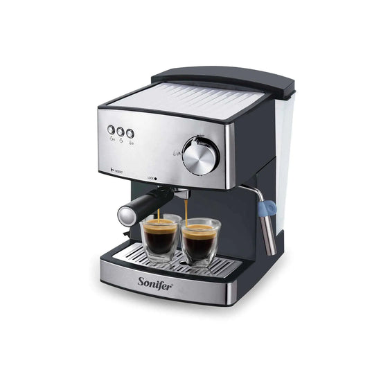 Sonifer espresso coffee machine brewing two cups on a white background