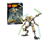 Space Wars building block figure with four lightsabers and product box on white background