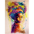 Vibrant watercolor portrait of a woman with colorful headwrap and abstract splashes