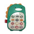 Green dinosaur toy phone for kids with colorful buttons on white background