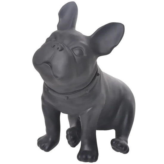 Black French bulldog statue with collar, modern dog decor accent