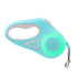 Blue retractable dog leash with LED light and metal clip