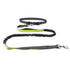 Reflective gray and yellow bungee dog leash with adjustable belt and metal clips