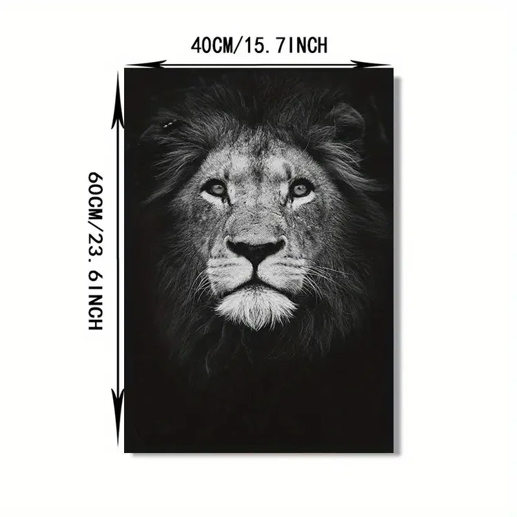 Black and white lion portrait wall art, 40x60cm, modern animal decor
