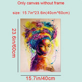 Colorful woman portrait canvas print, 15.7x23.6in, no frame, abstract wall art.