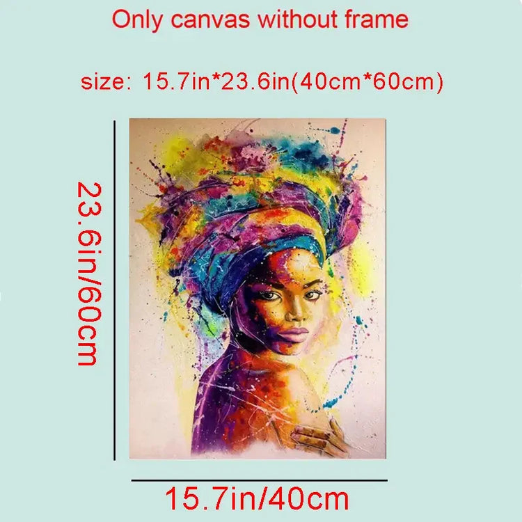 Colorful woman portrait canvas print, 15.7x23.6in, no frame, abstract wall art.
