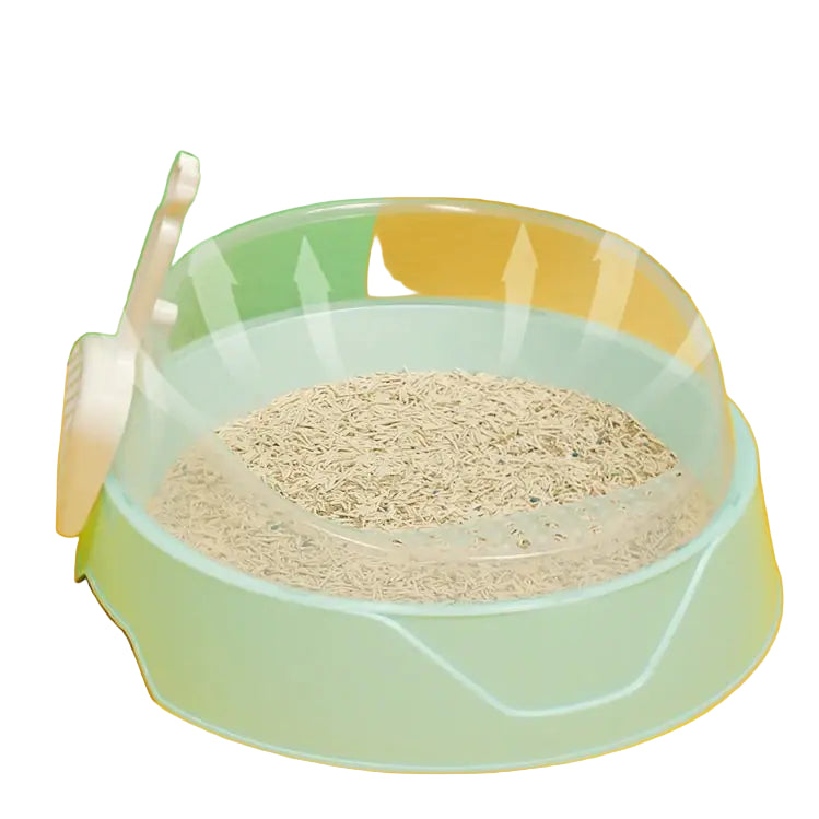 Covered cat litter box with ventilation on yellow and green background