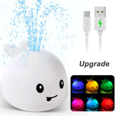 Cute whale-shaped night light with water spray, USB charging, and colorful LED modes.